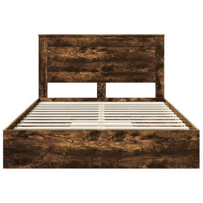 Opslag bed met lade Gerookt eiken 160 x 200 cm Bewerkt hout