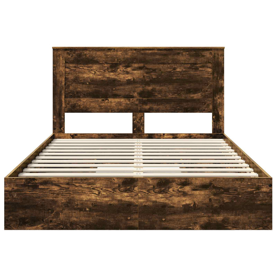 Opslag bed met lade Gerookt eiken 160 x 200 cm Bewerkt hout