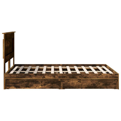 Opslag bed met lade Gerookt eiken 160 x 200 cm Bewerkt hout