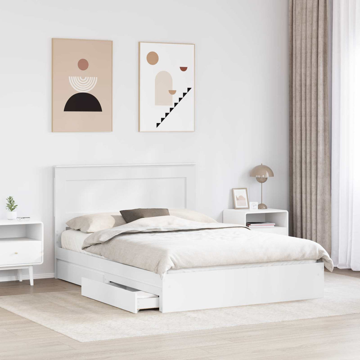 Opslag bed met lade met opslag Wit 140 x 190 cm Bewerkt hout