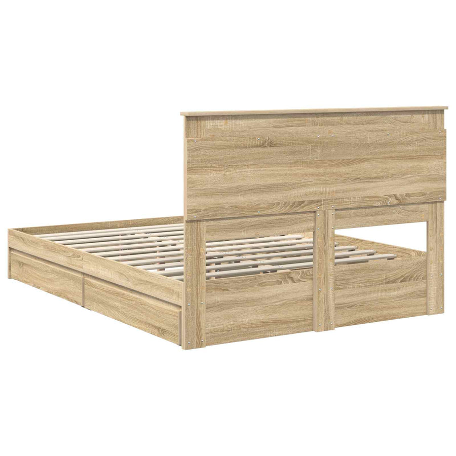Opslag bed met lade Sonoma Eiken 140 x 190 cm Bewerkt hout