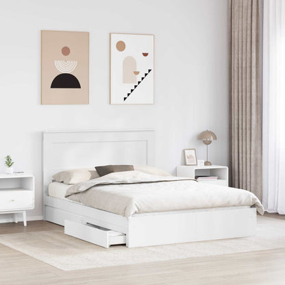 Opslag bed met lade met opslag Wit 140 x 200 cm Bewerkt hout
