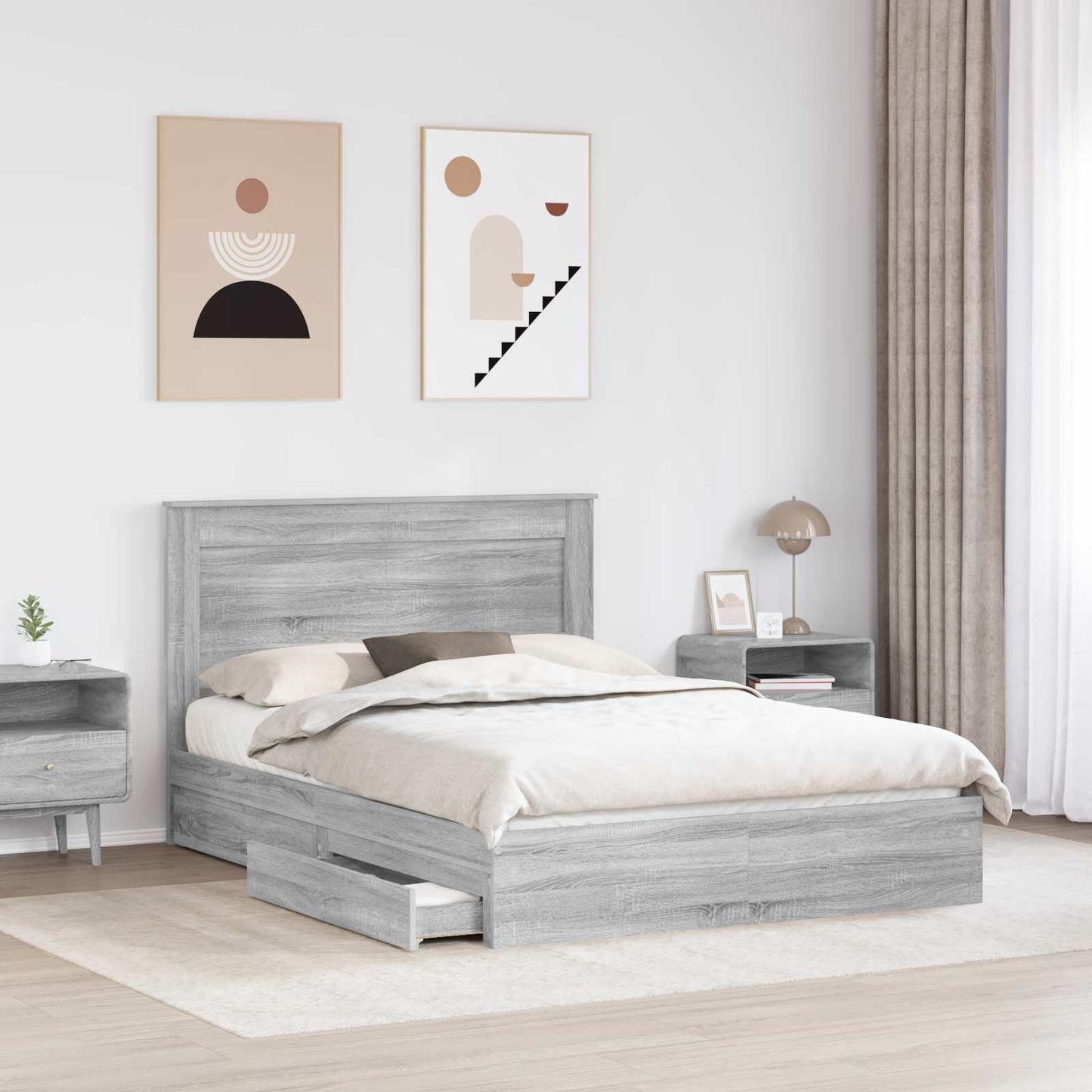 Bedframe met lade Grijs Sonoma 140 x 200 cm Bewerkt hout