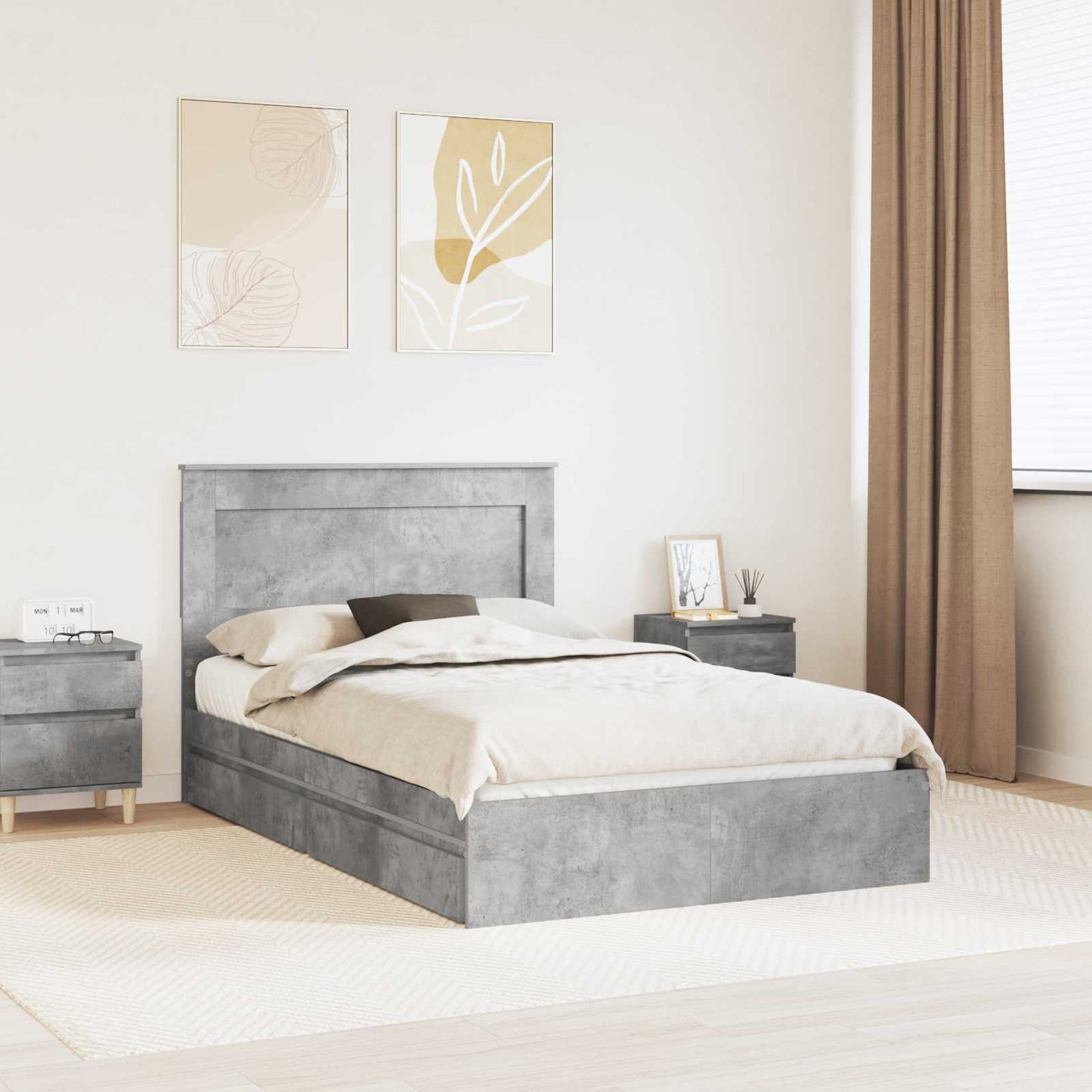 Bedframe met lade Beton Grijs 135 x 190 cm Bewerkt hout