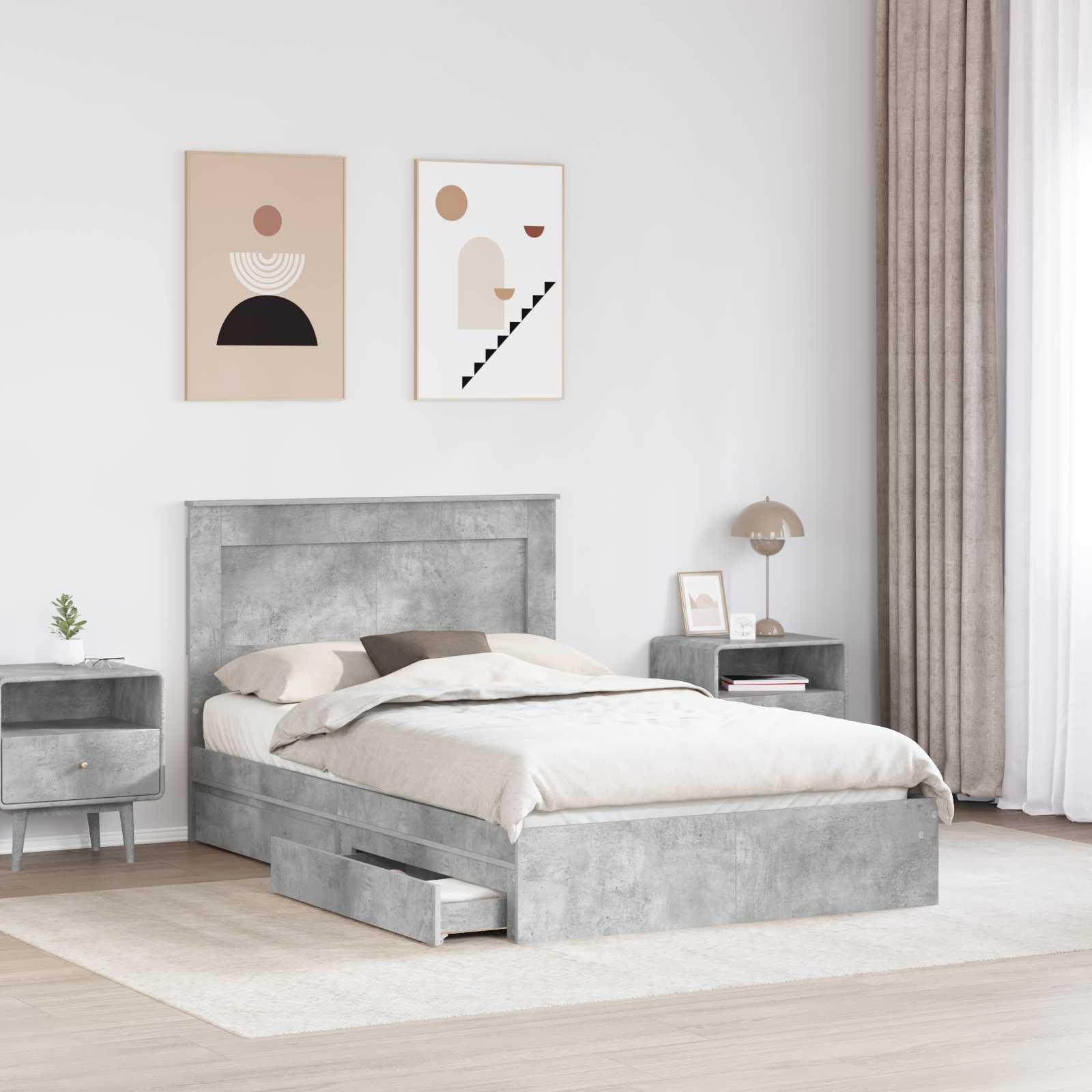 Bedframe met lade Beton Grijs 135 x 190 cm Bewerkt hout