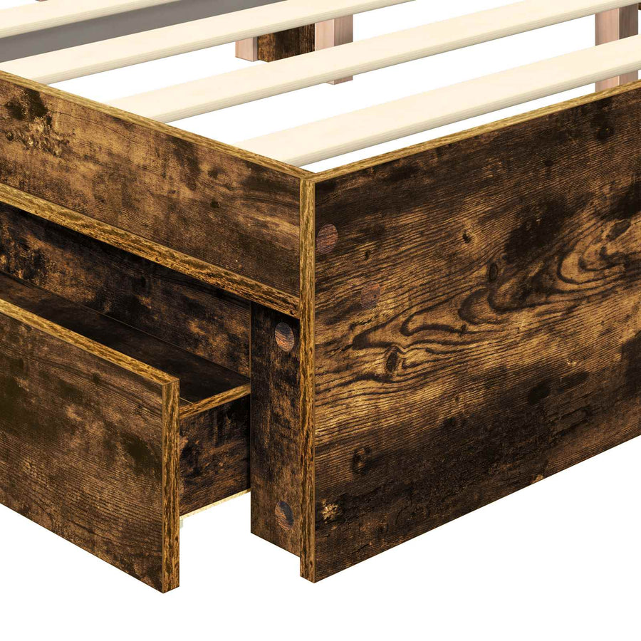 Bedframe met lade Gerookt eiken 135 x 190 cm Bewerkt hout