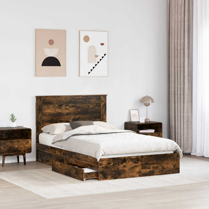 Bedframe met lade Gerookt eiken 135 x 190 cm Bewerkt hout