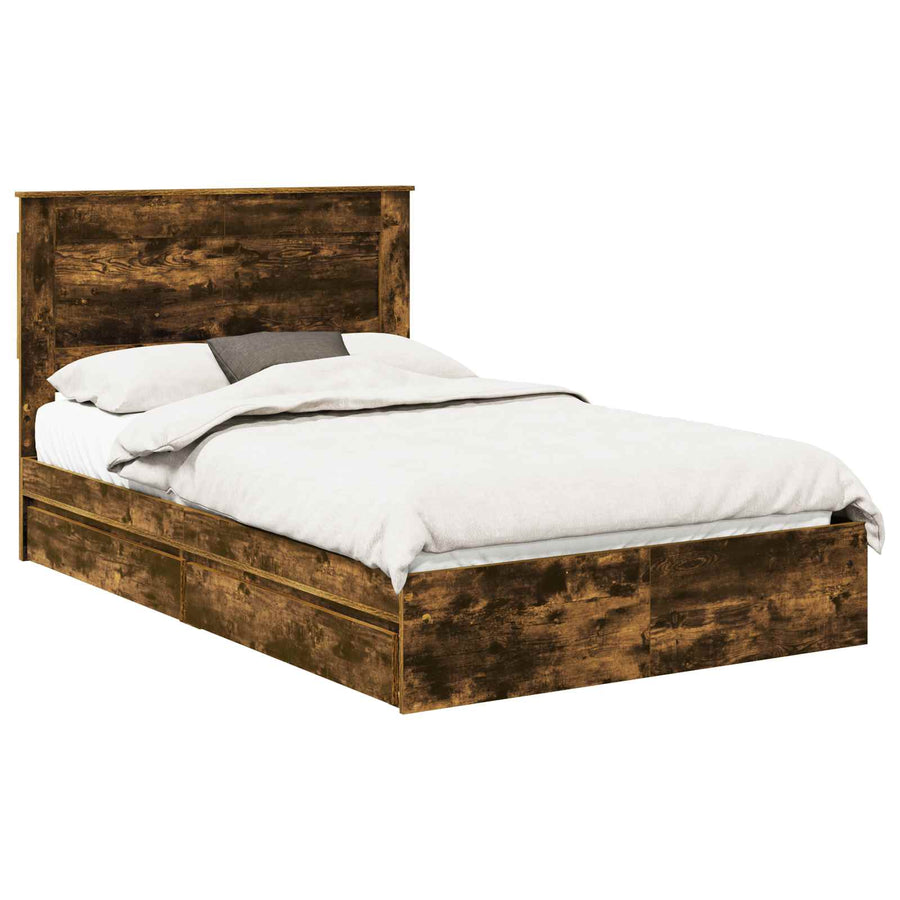 Bedframe met lade Gerookt eiken 135 x 190 cm Bewerkt hout