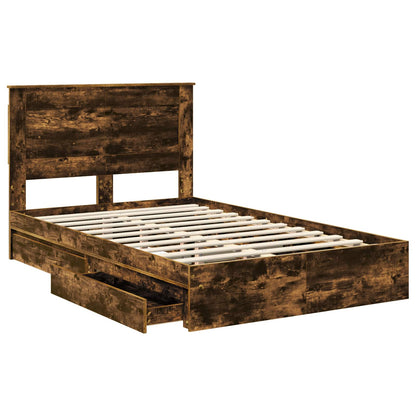 Bedframe met lade Gerookt eiken 135 x 190 cm Bewerkt hout