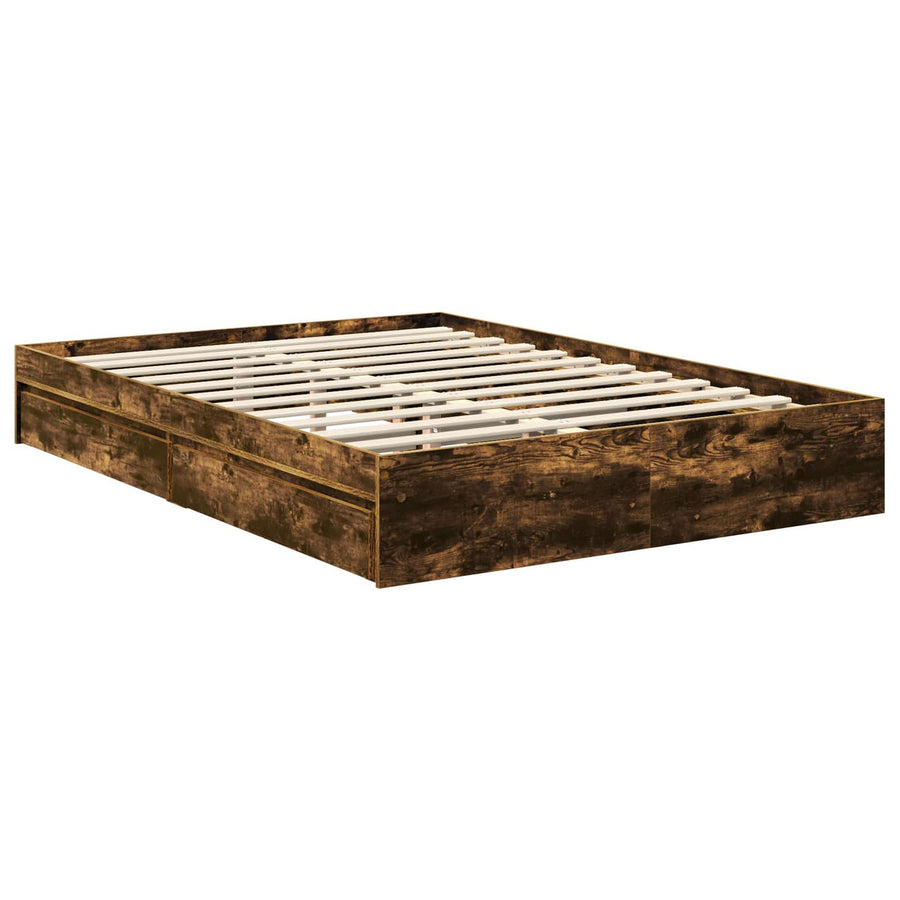 Bedframe met lade Gerookt eiken 135 x 190 cm Bewerkt hout