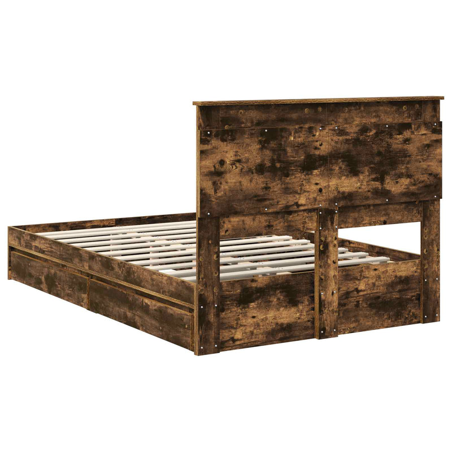 Bedframe met lade Gerookt eiken 135 x 190 cm Bewerkt hout
