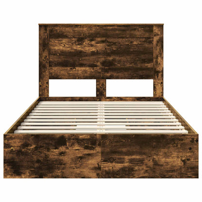 Bedframe met lade Gerookt eiken 135 x 190 cm Bewerkt hout