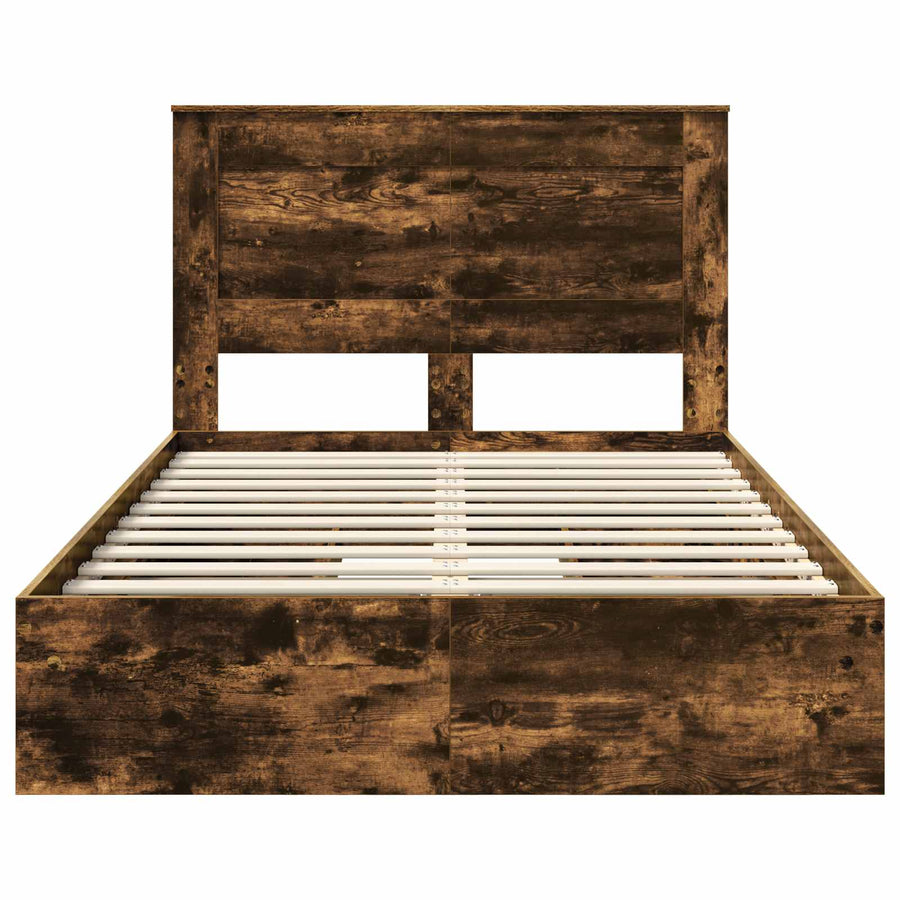 Bedframe met lade Gerookt eiken 135 x 190 cm Bewerkt hout