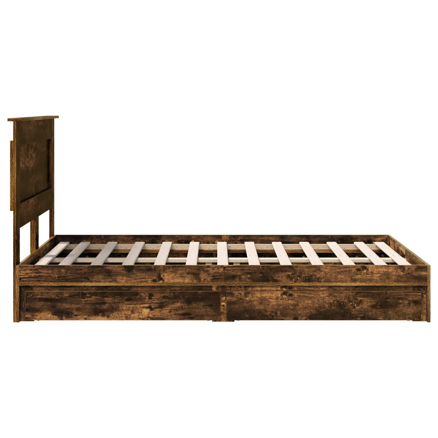 Bedframe met lade Gerookt eiken 135 x 190 cm Bewerkt hout