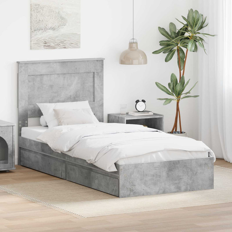 Bedframe met lade Beton Grijs 90 x 190 cm Bewerkt hout