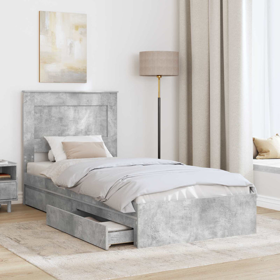 Bedframe met lade Beton Grijs 90 x 190 cm Bewerkt hout