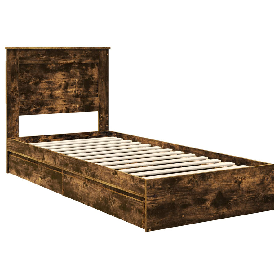 Bedframe met lade Gerookt eiken 90 x 190 cm Bewerkt hout