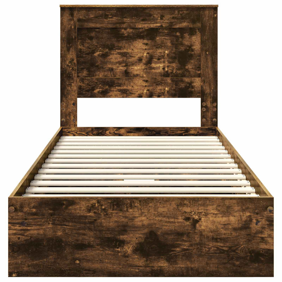 Bedframe met lade Gerookt eiken 90 x 190 cm Bewerkt hout
