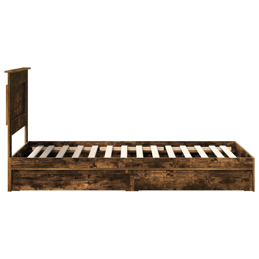 Bedframe met lade Gerookt eiken 90 x 190 cm Bewerkt hout