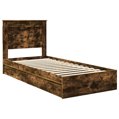Bedframe met lade Gerookt eiken 90 x 200 cm Bewerkt hout