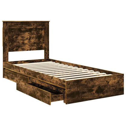 Bedframe met lade Gerookt eiken 90 x 200 cm Bewerkt hout