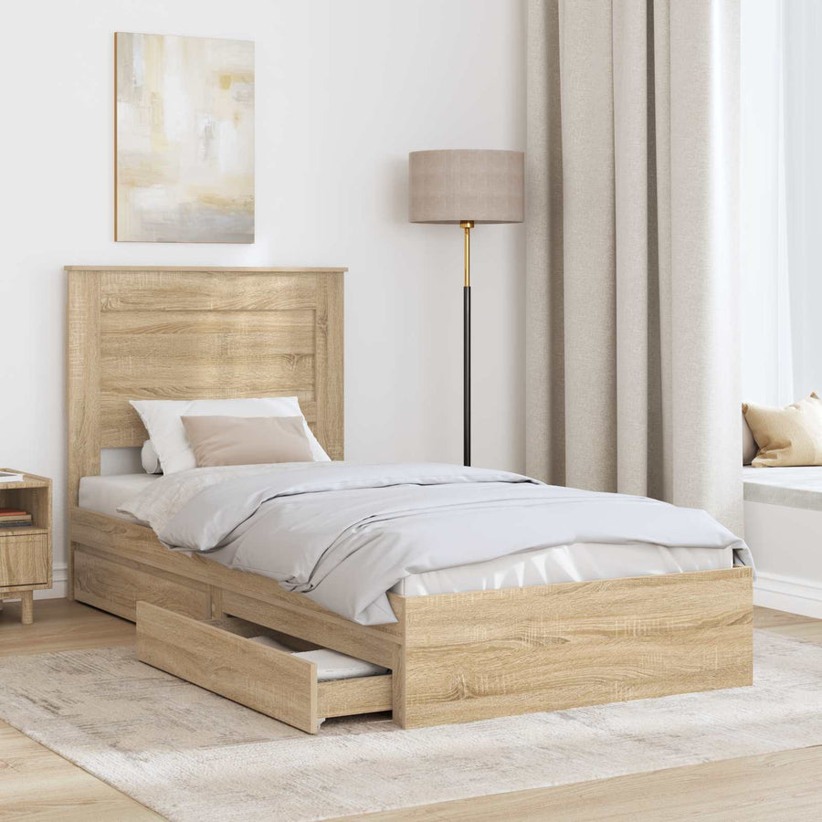 Bedframe met lade Sonoma Eiken 75 x 190 cm Bewerkt hout