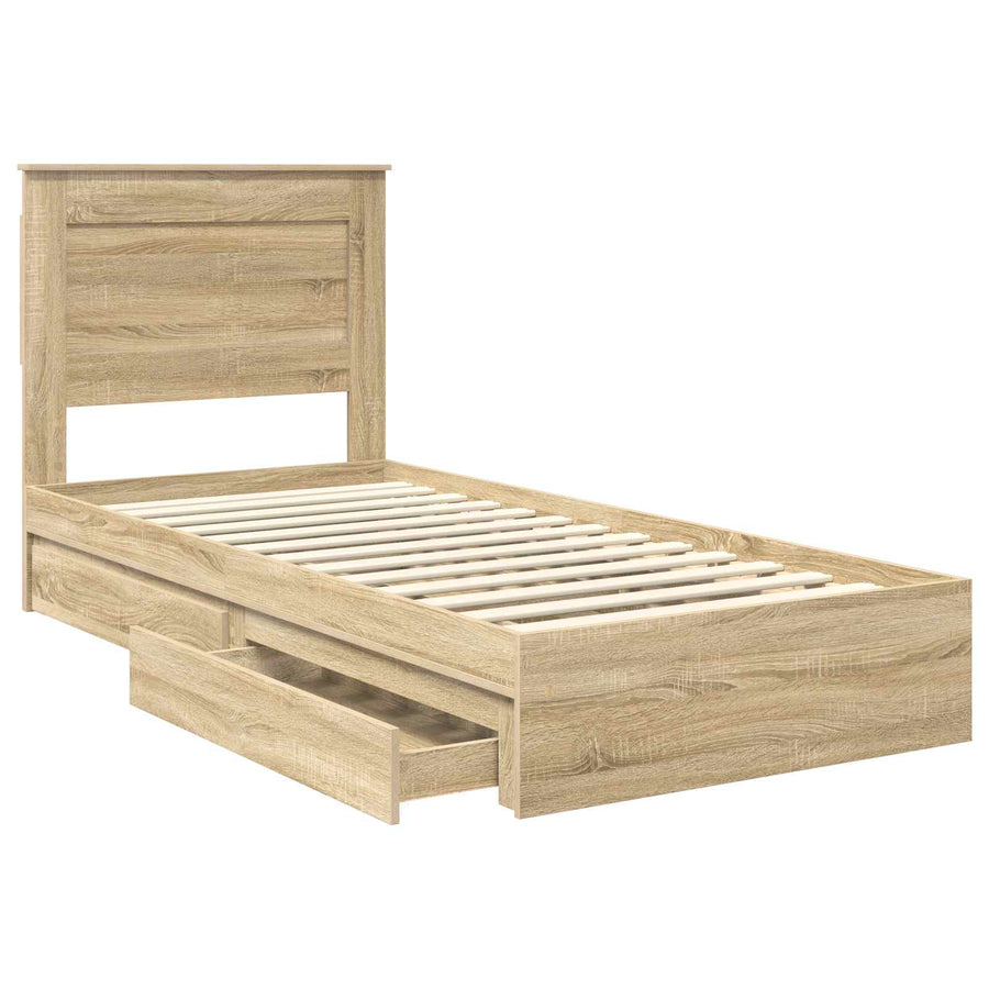 Bedframe met lade Sonoma Eiken 75 x 190 cm Bewerkt hout