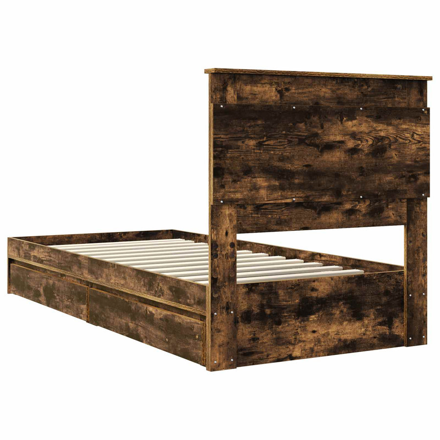 Bedframe met lade Gerookt eiken 75 x 190 cm Bewerkt hout