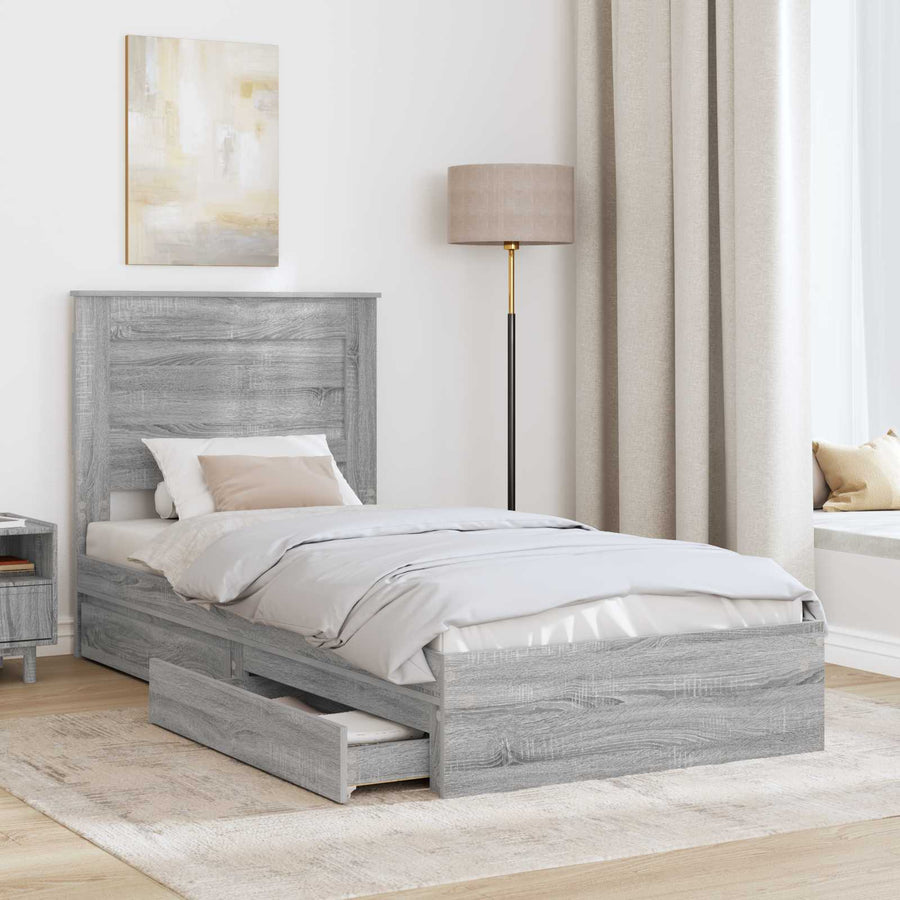 Bedframe met lade Grijs Sonoma 75 x 190 cm Bewerkt hout