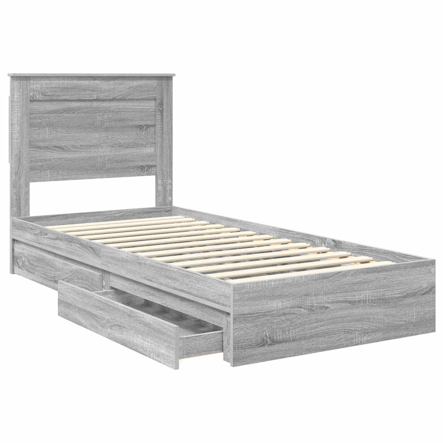 Bedframe met lade Grijs Sonoma 75 x 190 cm Bewerkt hout