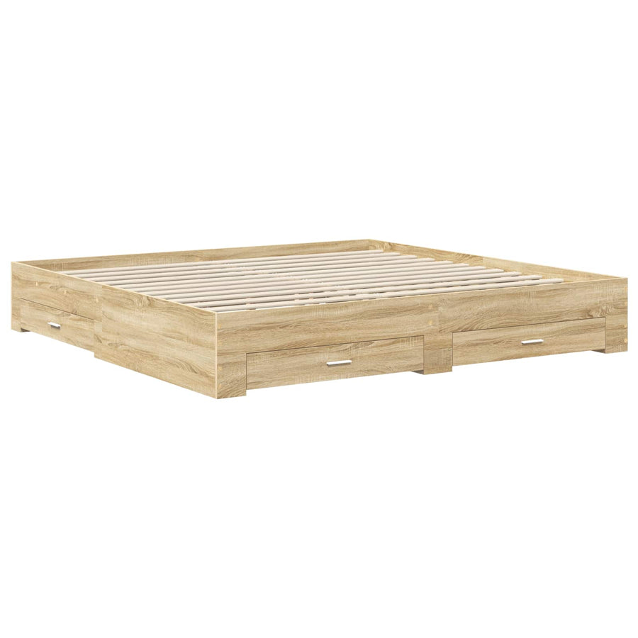 Bedframe met lade met hoofdeinde met opslag Bewerkt hout