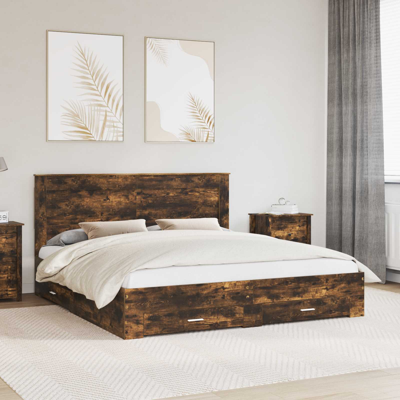 Bedframe met lade met hoofdeinde met opslag Bewerkt hout