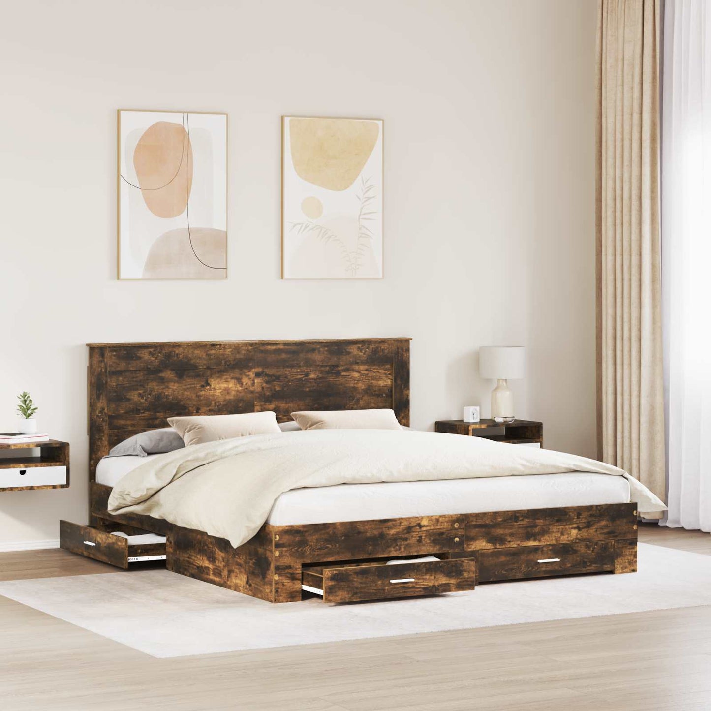 Bedframe met lade met hoofdeinde met opslag Bewerkt hout