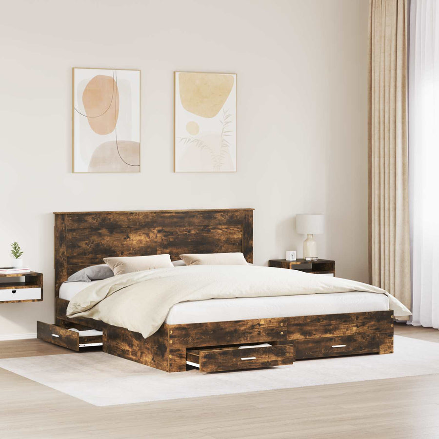 Bedframe met lade met hoofdeinde met opslag Bewerkt hout
