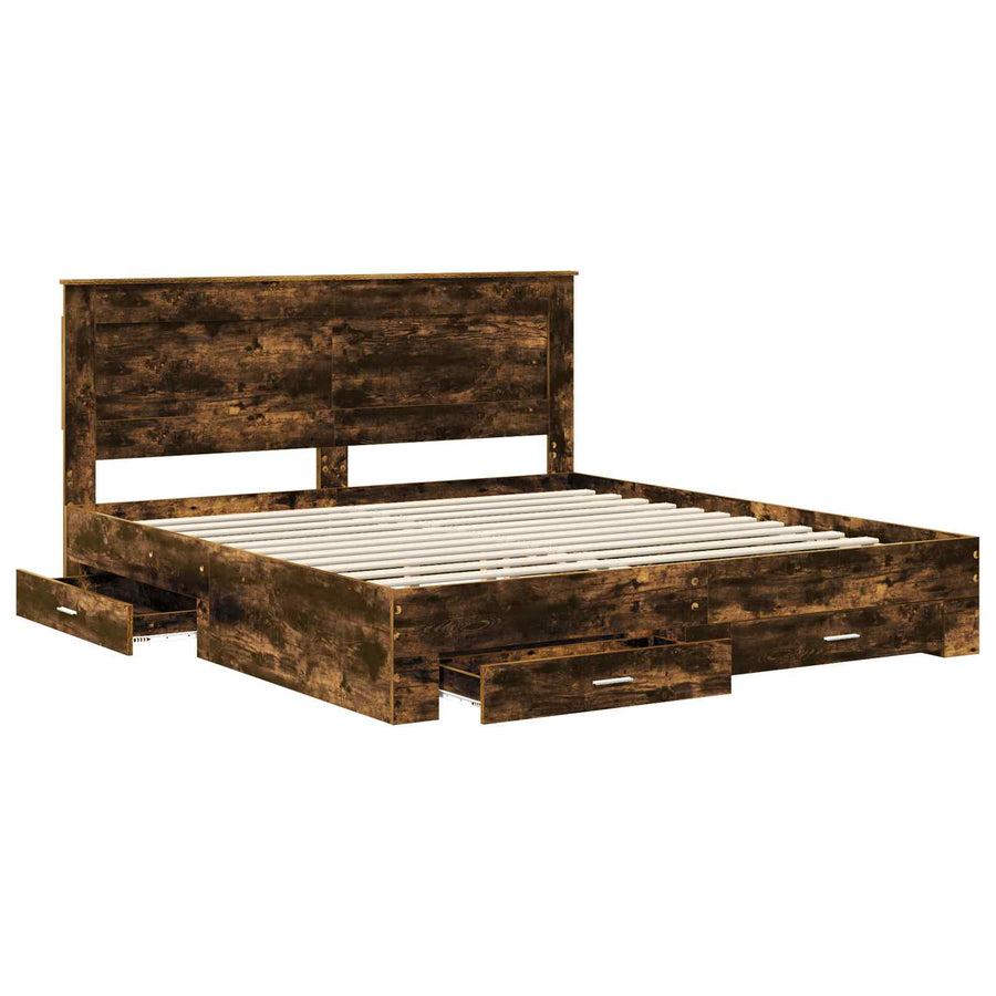 Bedframe met lade met hoofdeinde met opslag Bewerkt hout