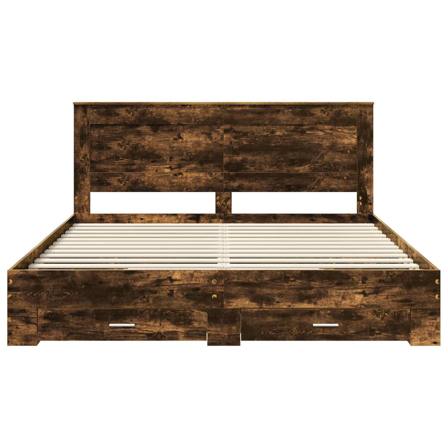 Bedframe met lade met hoofdeinde met opslag Bewerkt hout