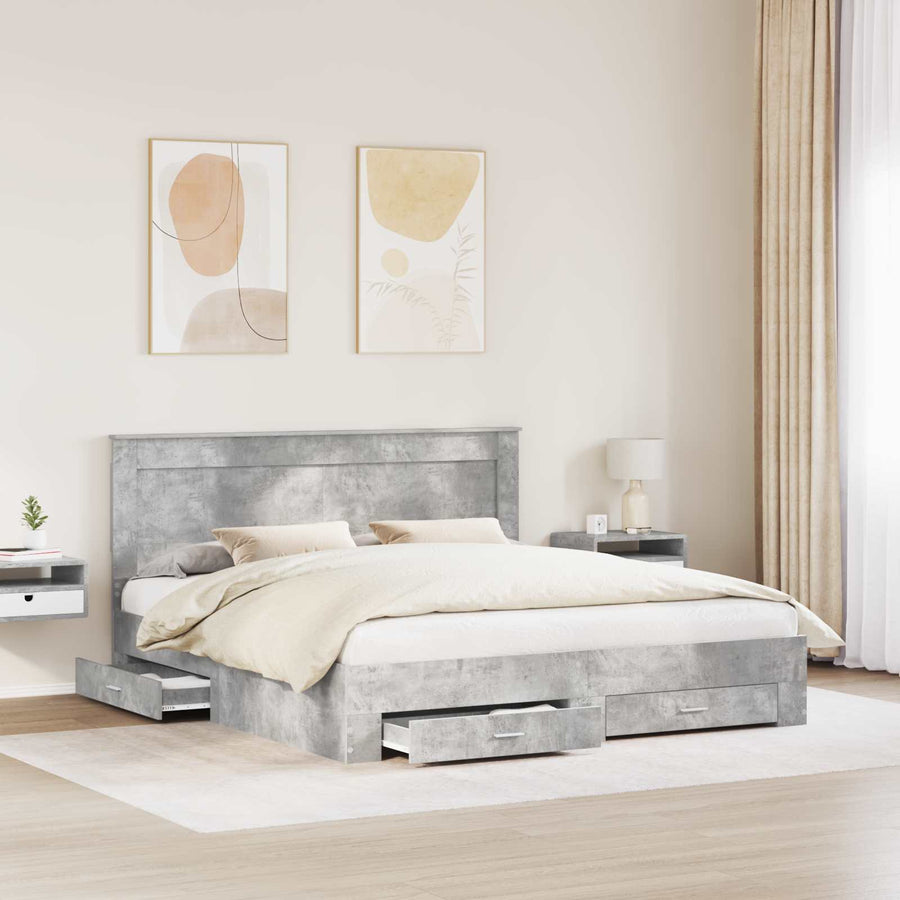 Bedframe met lade met hoofdeinde met opslag Bewerkt hout