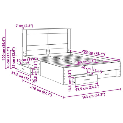 Bedframe met lade met hoofdeinde met opslag Bewerkt hout