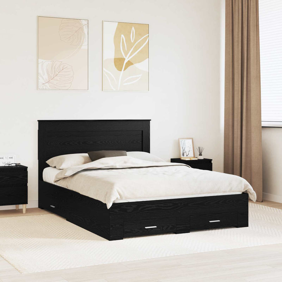 Bedframe met lade met hoofdeinde met opslag Bewerkt hout