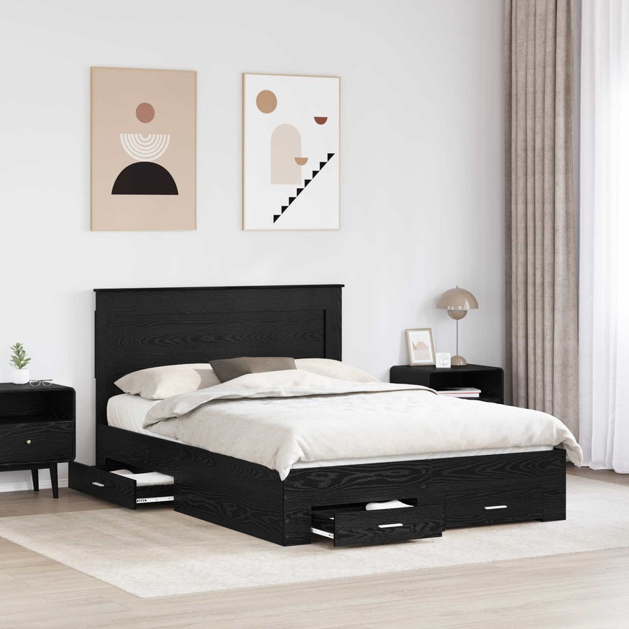 Bedframe met lade met hoofdeinde met opslag Bewerkt hout