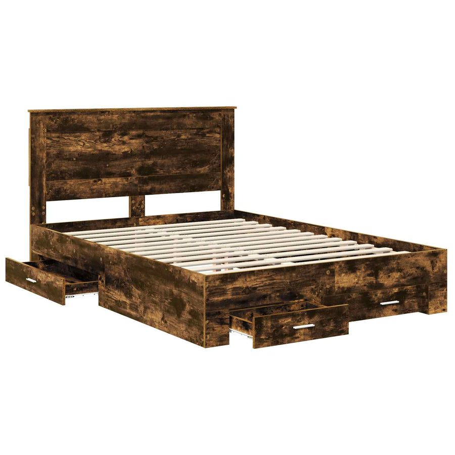 Bedframe met lade met hoofdeinde met opslag Bewerkt hout