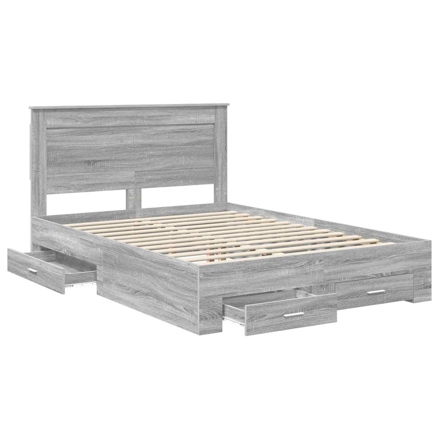 Bedframe met lade met hoofdeinde met opslag Bewerkt hout