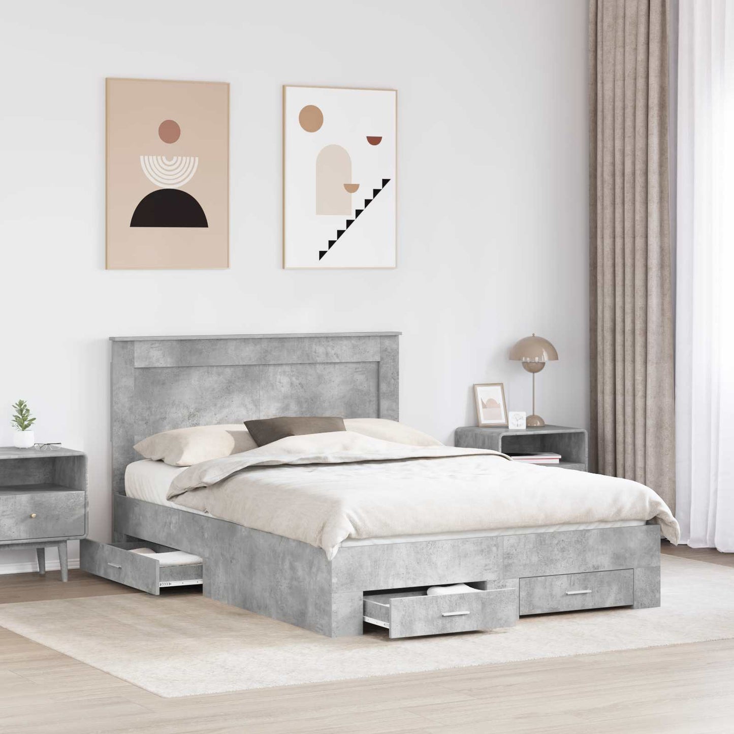 Bedframe met lade met hoofdeinde met opslag Bewerkt hout