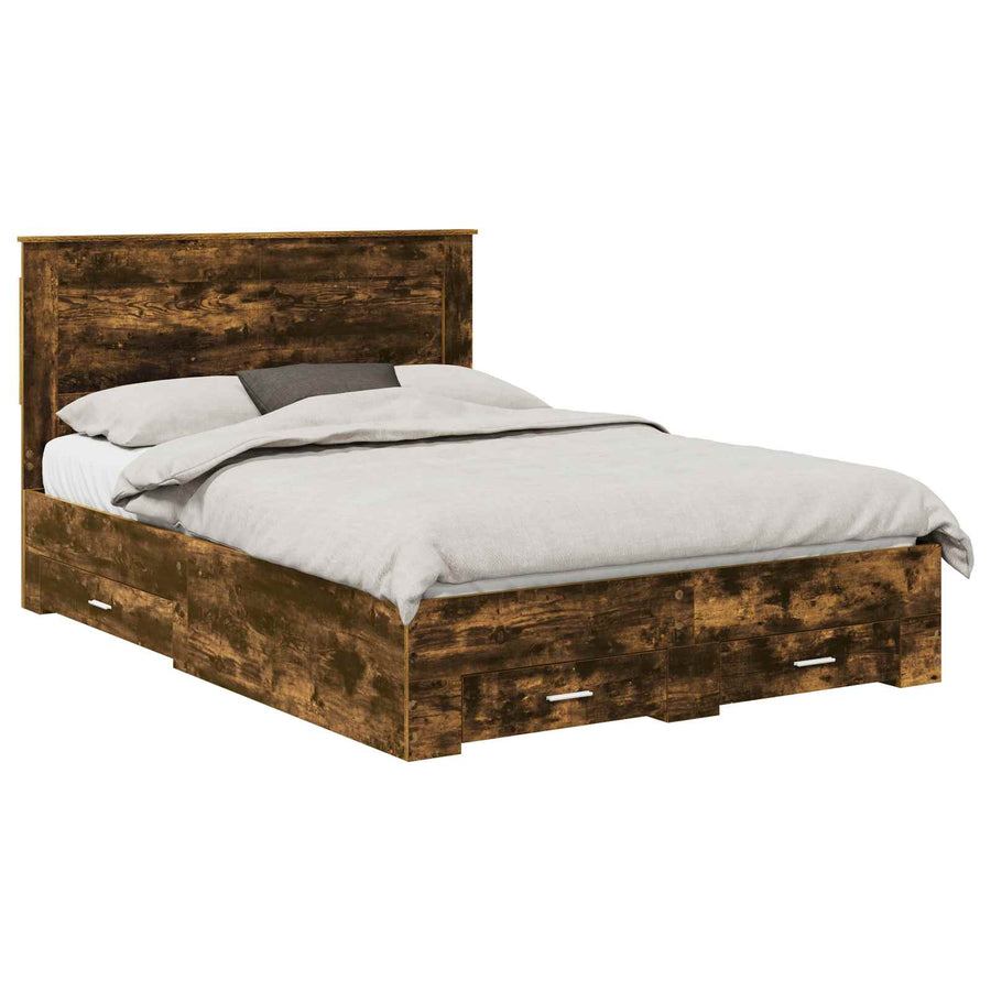 Bedframe met lade met hoofdeinde met opslag Bewerkt hout
