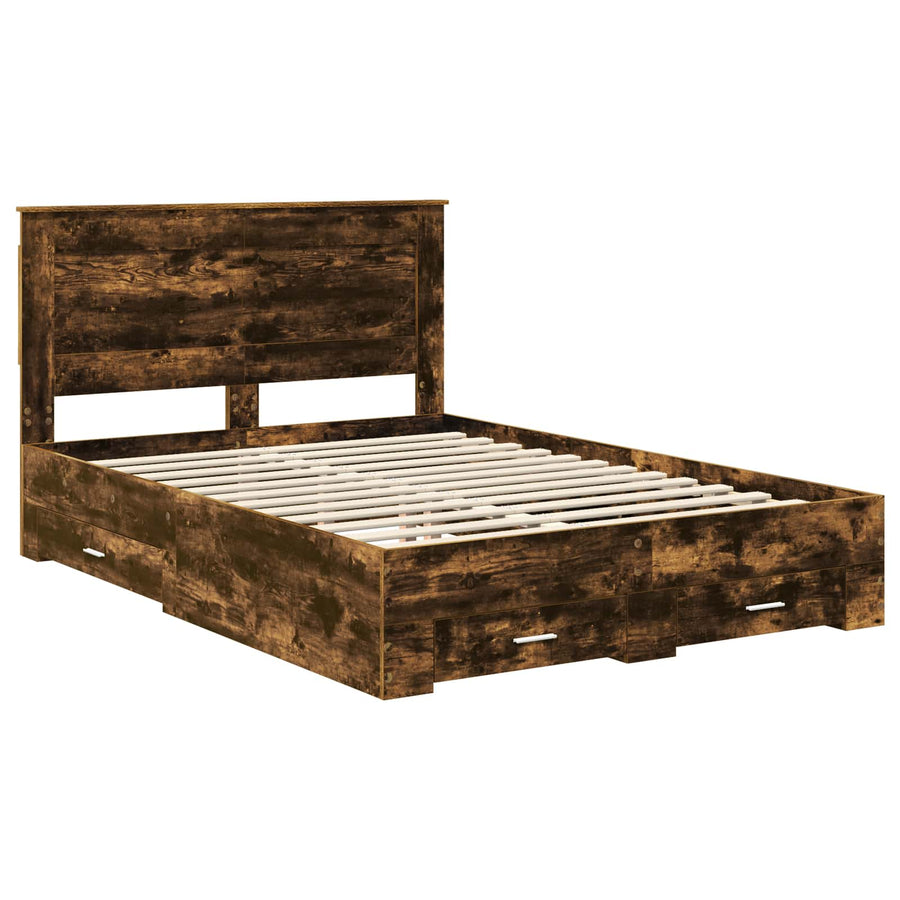 Bedframe met lade met hoofdeinde met opslag Bewerkt hout