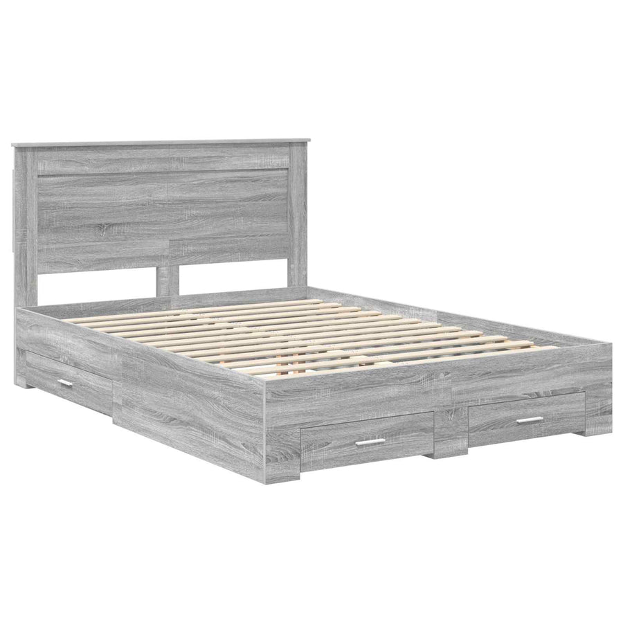 Bedframe met lade met hoofdeinde met opslag Bewerkt hout