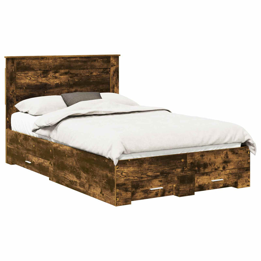 Bedframe met lade met hoofdeinde met opslag Bewerkt hout
