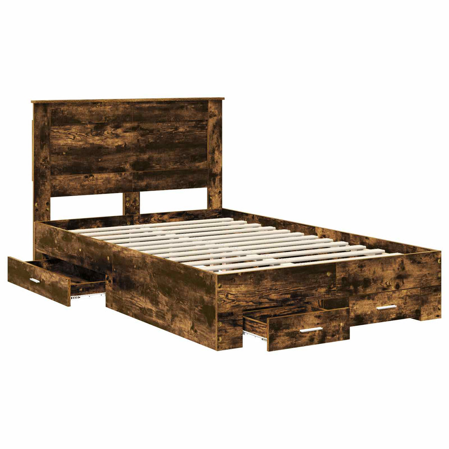 Bedframe met lade met hoofdeinde met opslag Bewerkt hout