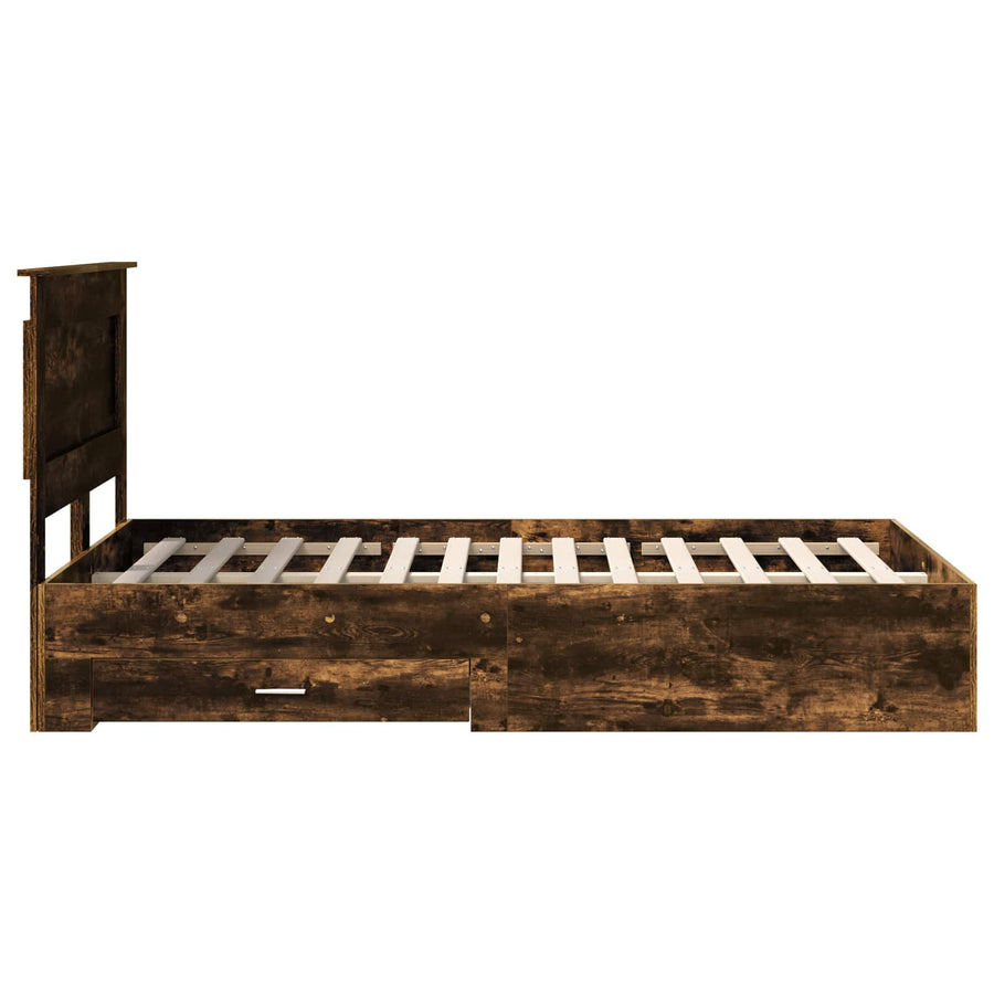Bedframe met lade met hoofdeinde met opslag Bewerkt hout