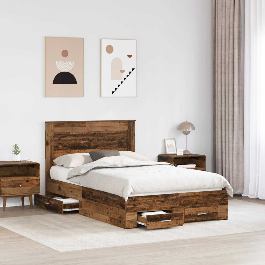 Bedframe met lade met hoofdeinde met opslag Bewerkt hout
